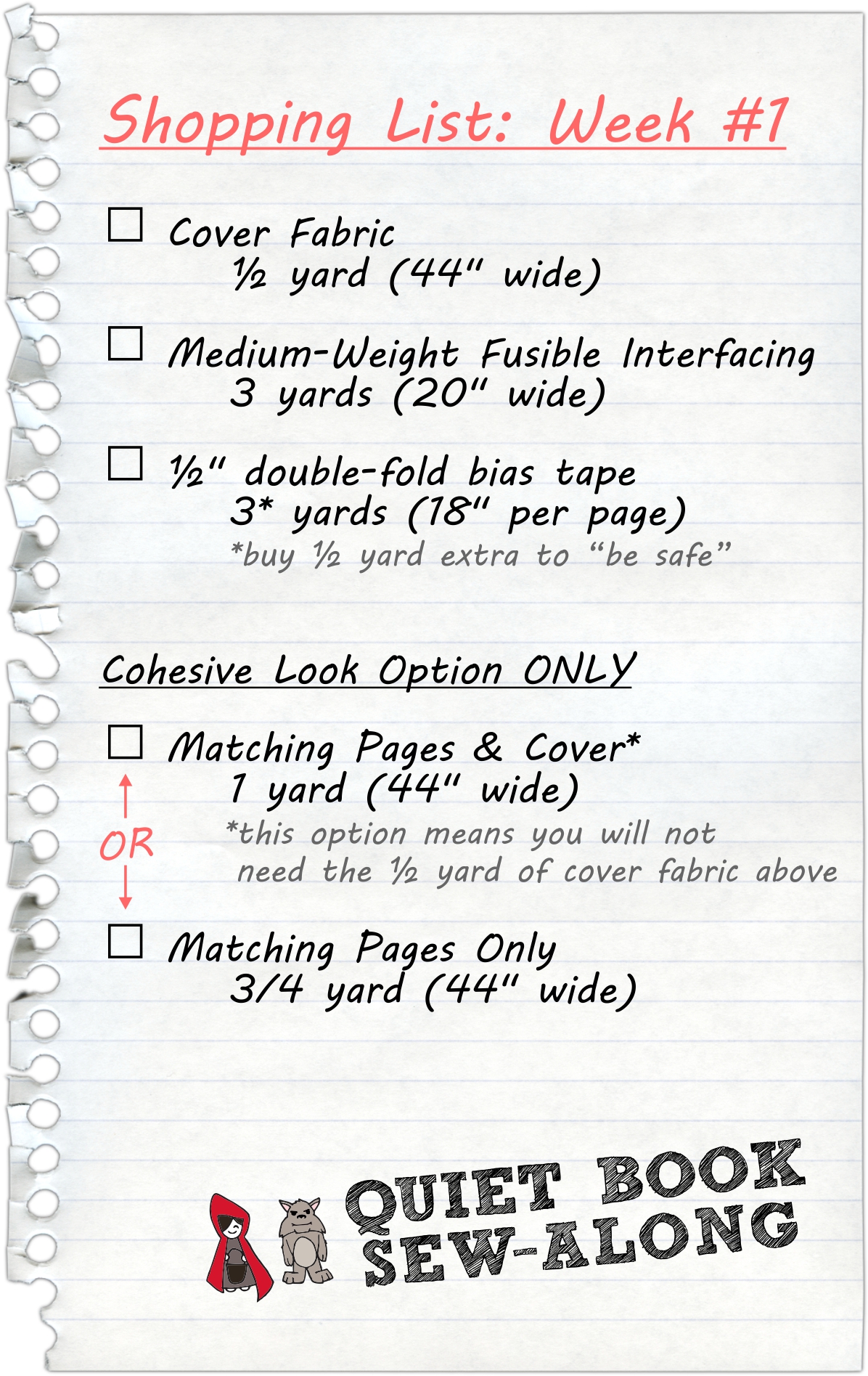 Thread Riding Hood - Quiet Book Sew-Along - Shopping List: Week 1