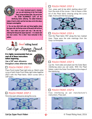 Cat-Eye Zippered Pouch Pattern PDF Sample