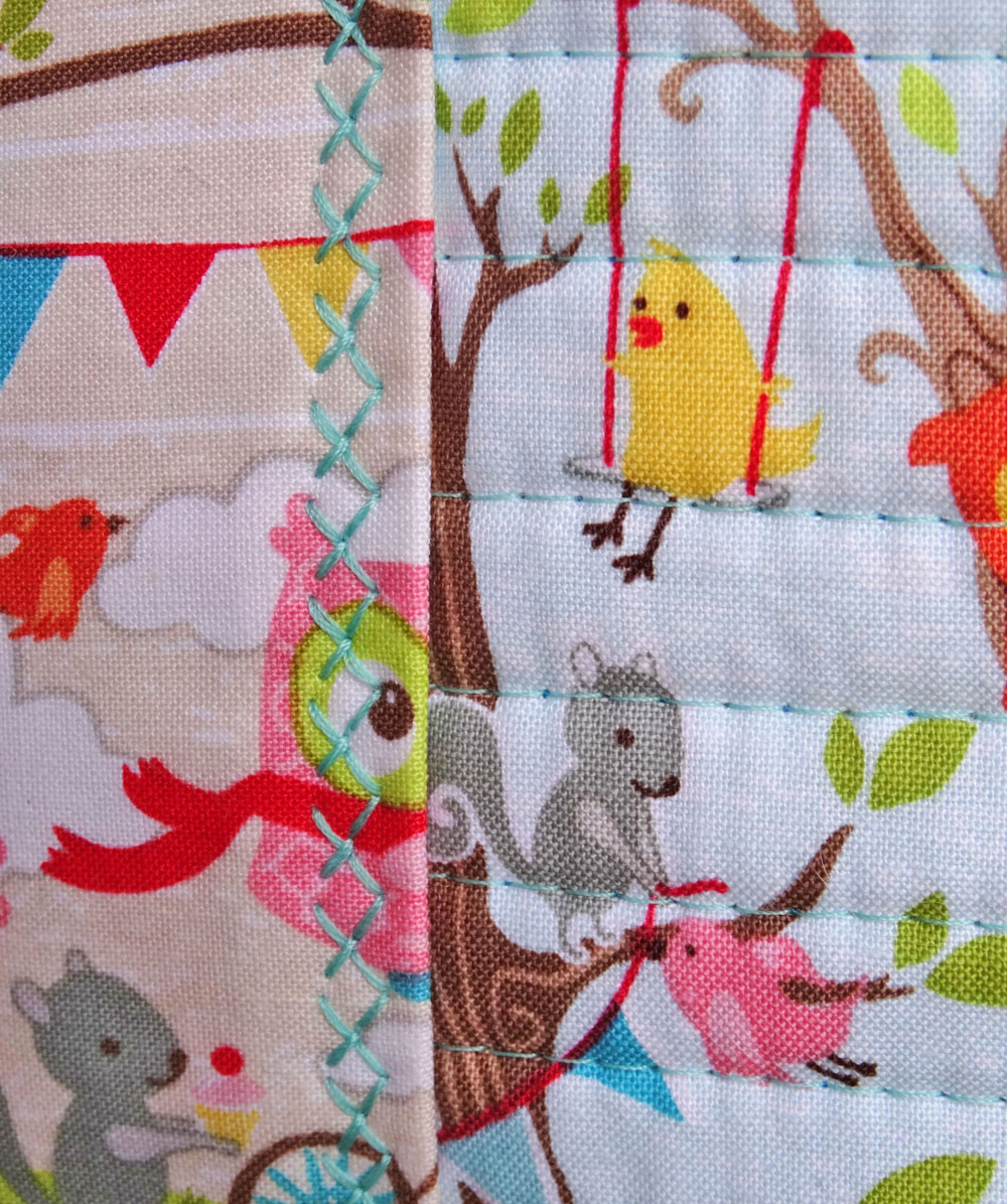 Tree Party Blue Fabric Close Up Stitching