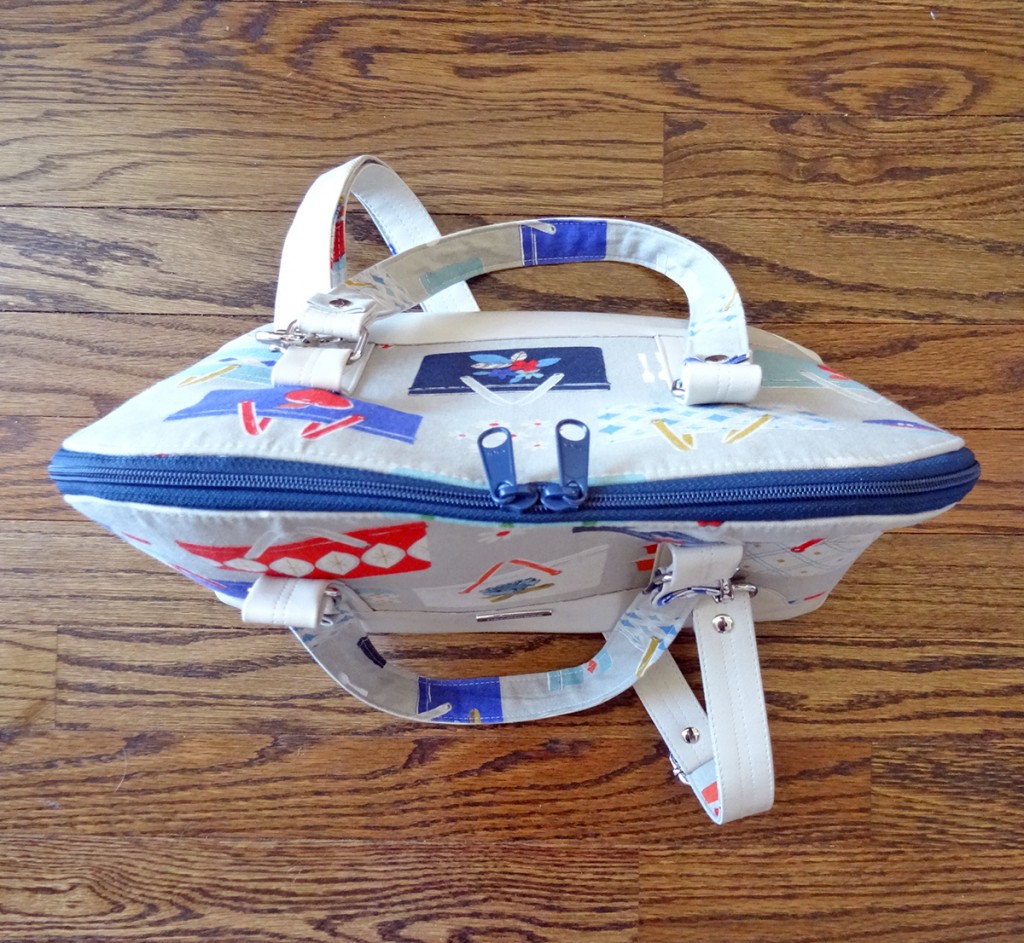 Boronia Bowler Bag Top View Blue Calla, sewn, handmade, purse, cotton + steel, boronia bowler