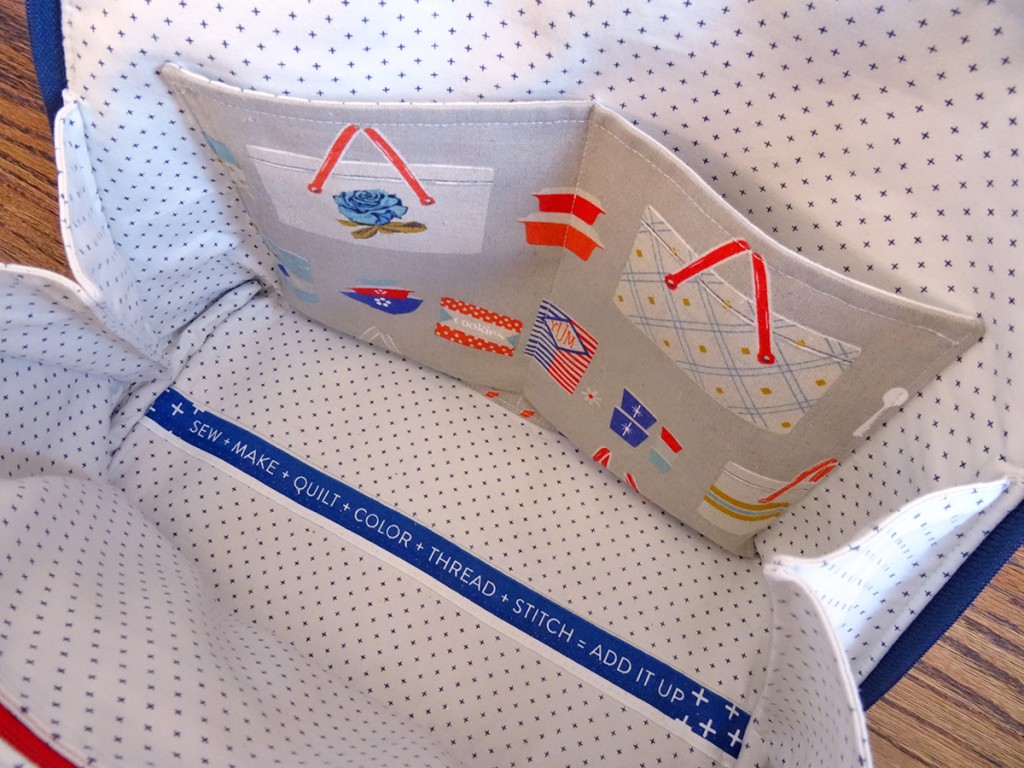 Boronia Bowler Lining and Pockets Blue Calla, sewn, handmade, purse, cotton + steel, boronia bowler