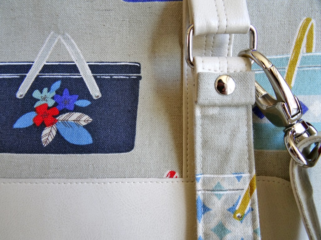 Boronia Bowler Handles Close Up Blue Calla, sewn, handmade, purse, cotton + steel, boronia bowler