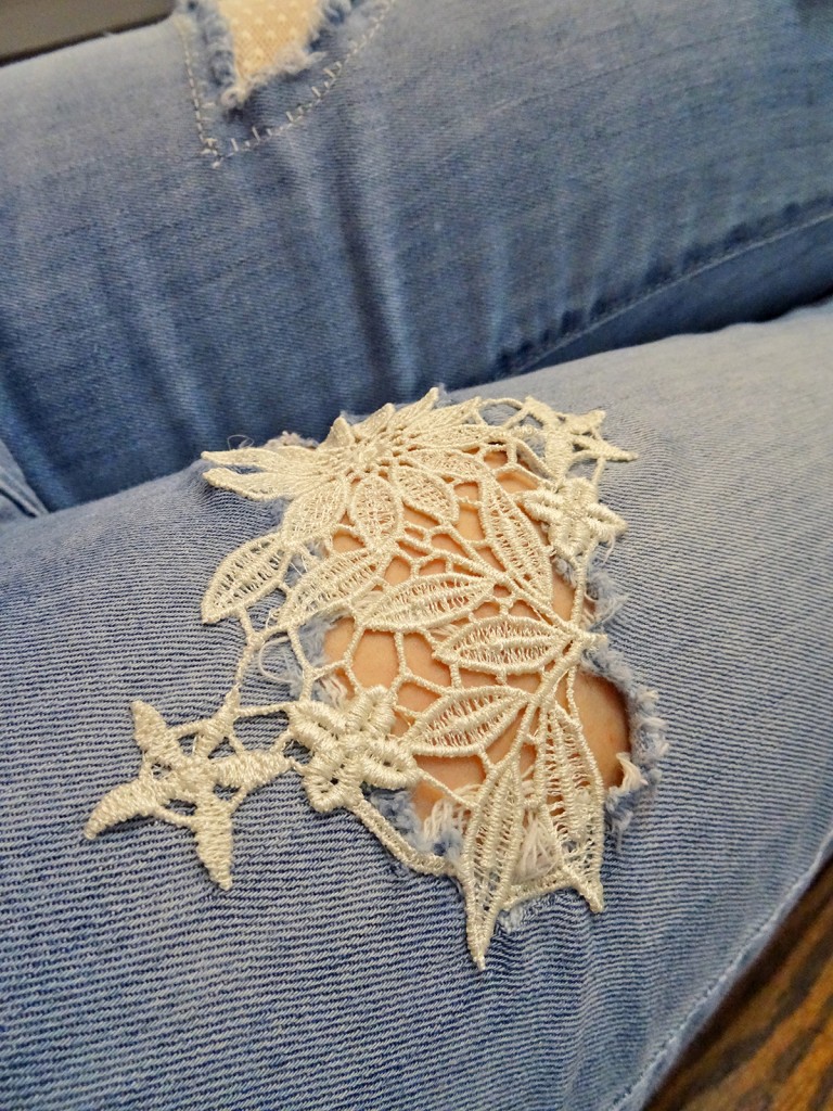 Embellish Jeans with Embroidered Lace Embellish Jeans with Embroidered Lace